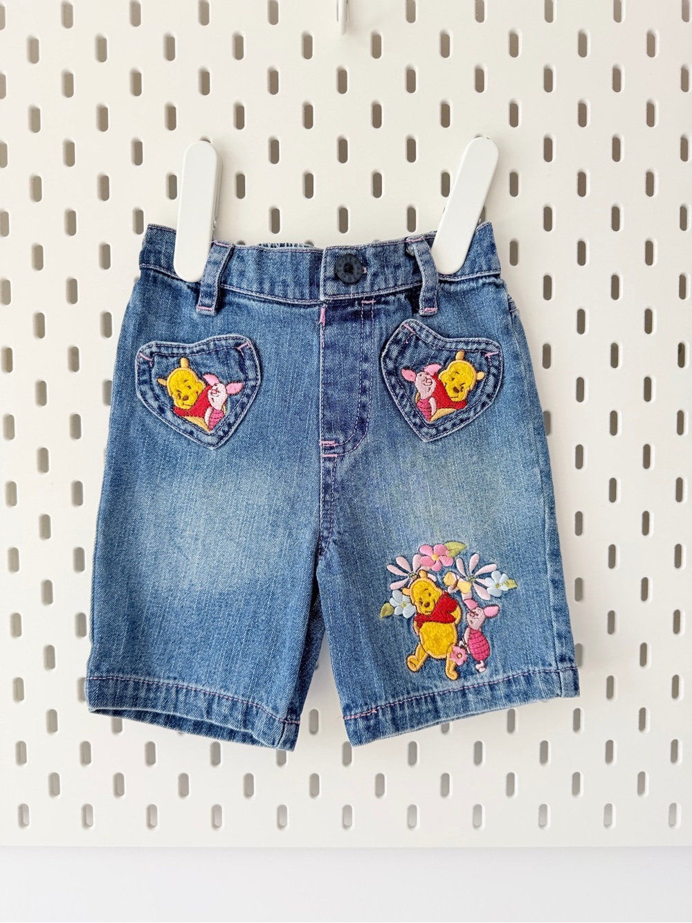Vintage y2k Disney Denim pants embroidered with Winnie the Pooh Piglet 3-6M